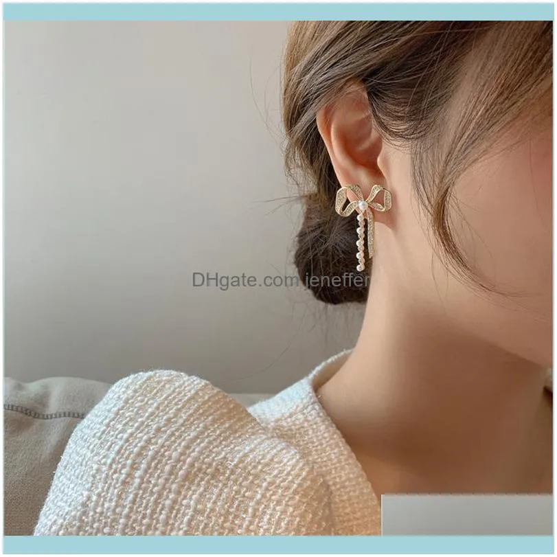 FactoryA8RC Fashion Diamond design bowknot niche Pearl earring net red trend versatile Earrings for women