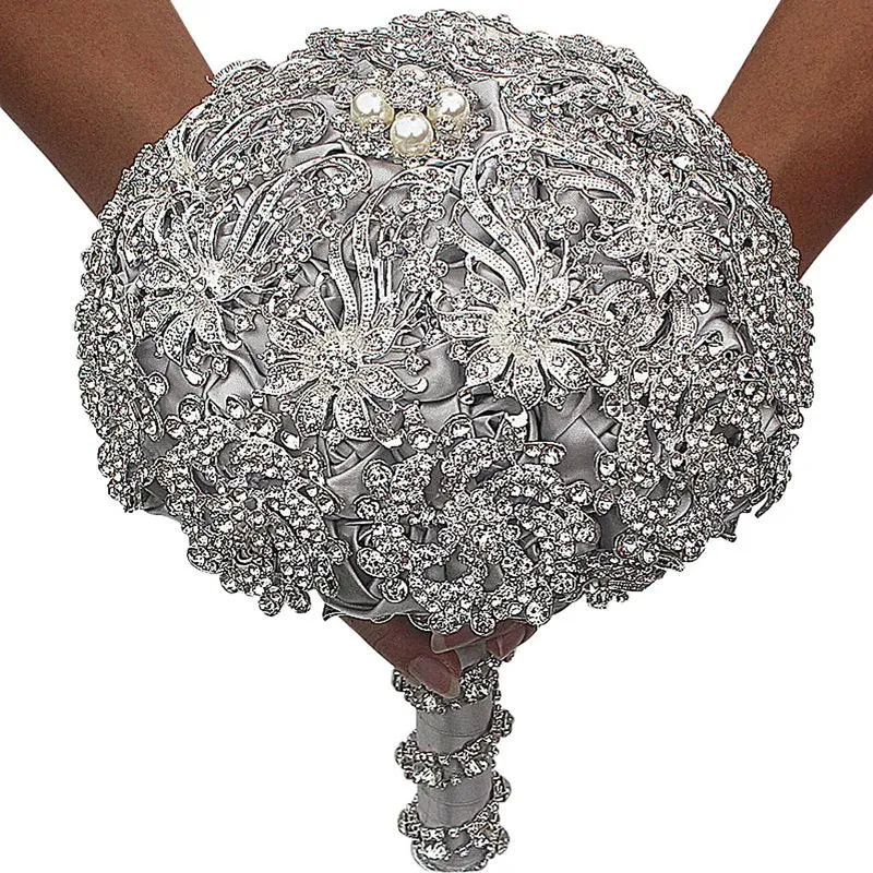 Decoratieve bloemen kransen glanzende diamant sieraden zilver roos bruiloft boeket voor bruid kristal strass bruids bedrijf bloem bruidsmeisje