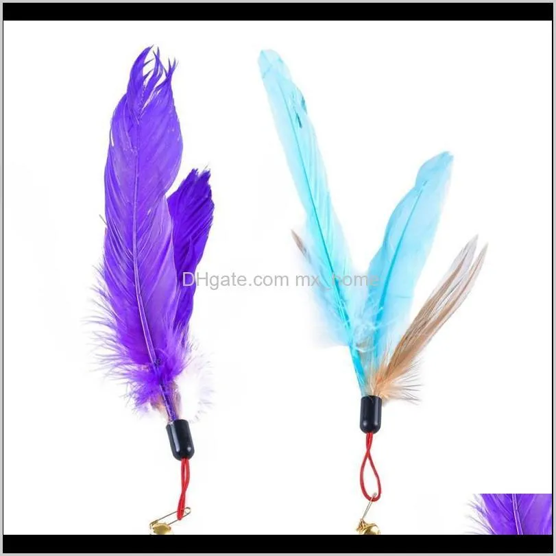 5pcs cat teaser replacement feathers with bell for interactive kitten toy wand refills