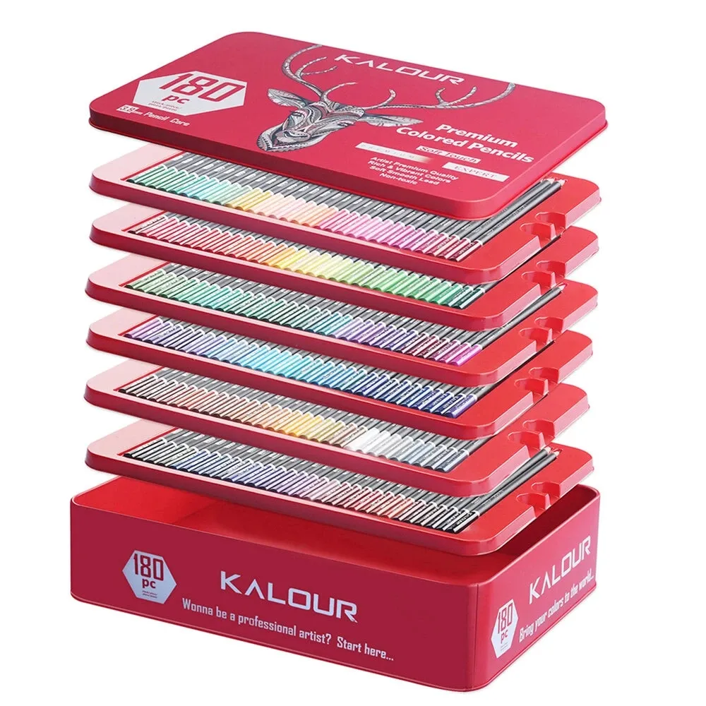 Kalour 180st Color Pencil Set 2B 3,8 mm mjuk kärndiameter Professionell färggraffitipennor för konstnärer Vuxna barnmålning - 2B