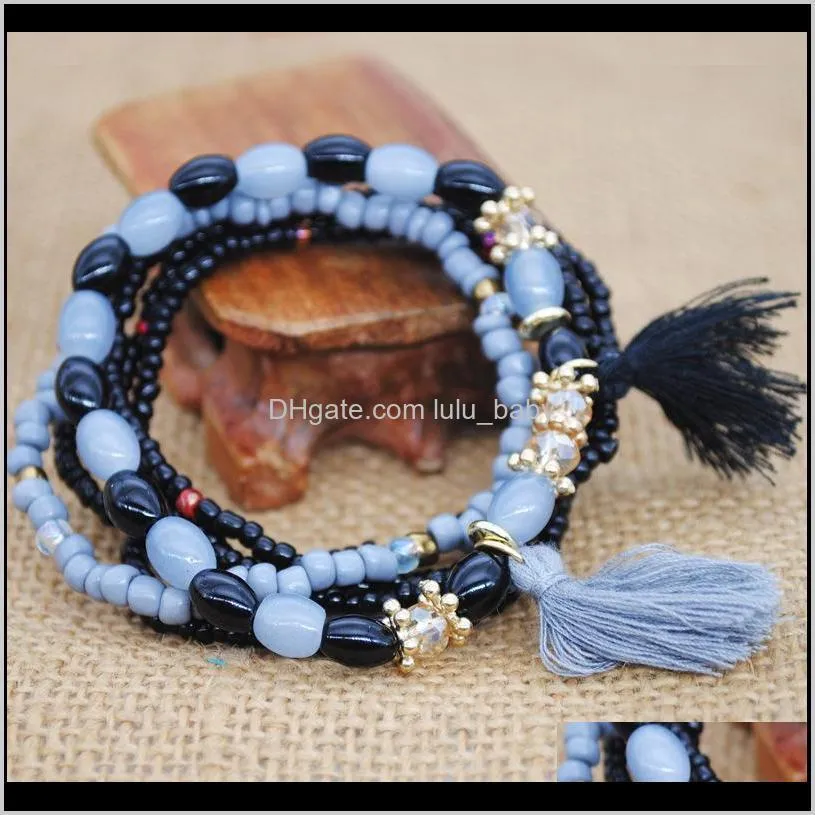 bohemia beach ocean wind elastic rope multi-layer bracelet tassel national wind rice beads bracelet female