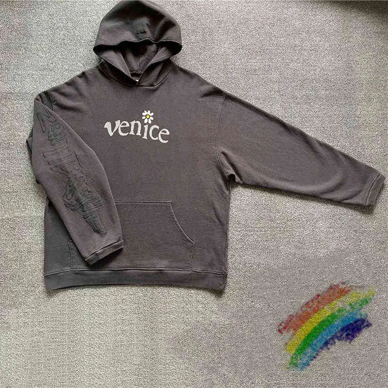 2021FW Venedig sei schön Vintage Hoodie Männer Frauen 1:1 Top Qualität Schwerer Stoff Unisex Pullover Sweatshirts G1207