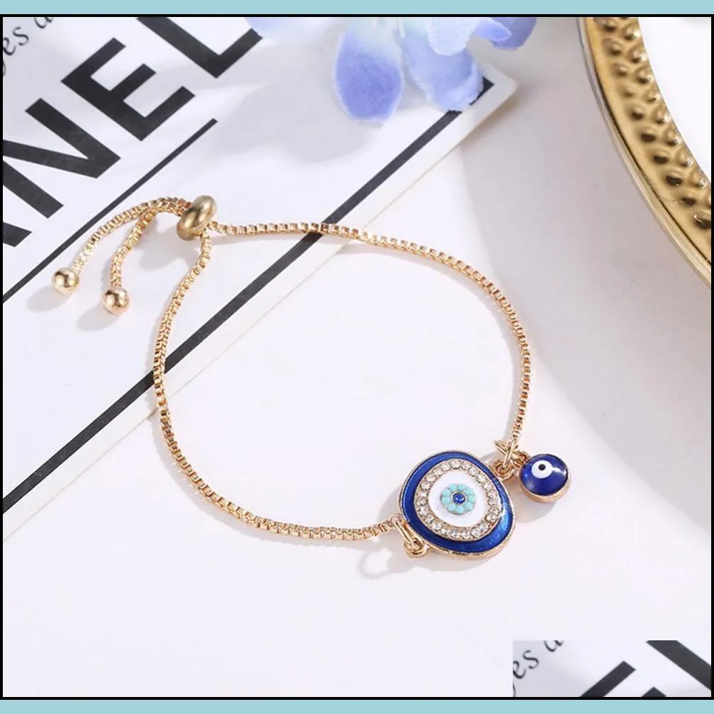 Charm Turkish Blue Crystal Evil Eye Armband för kvinnor handgjorda guldkedjor Lucky Armband Woman Jewelry 2873631 TMMTA JMXCO DROP228W