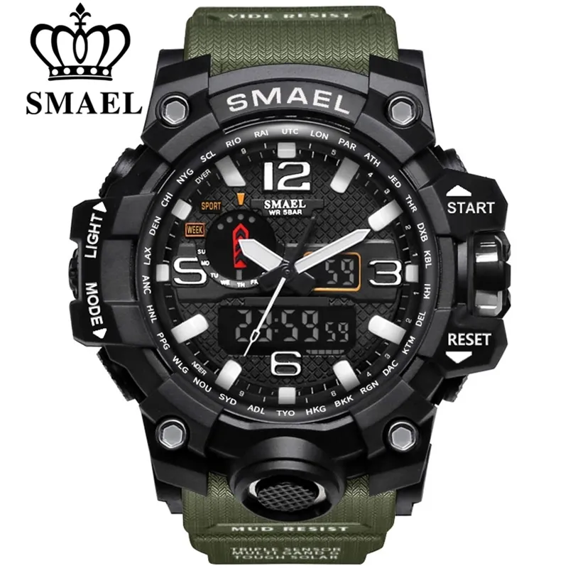 Smael marca hombres relojes deportivos doble pantalla analógico digital LED electrónico relojes de pulsera de cuarzo impermeable natación reloj militar 210407