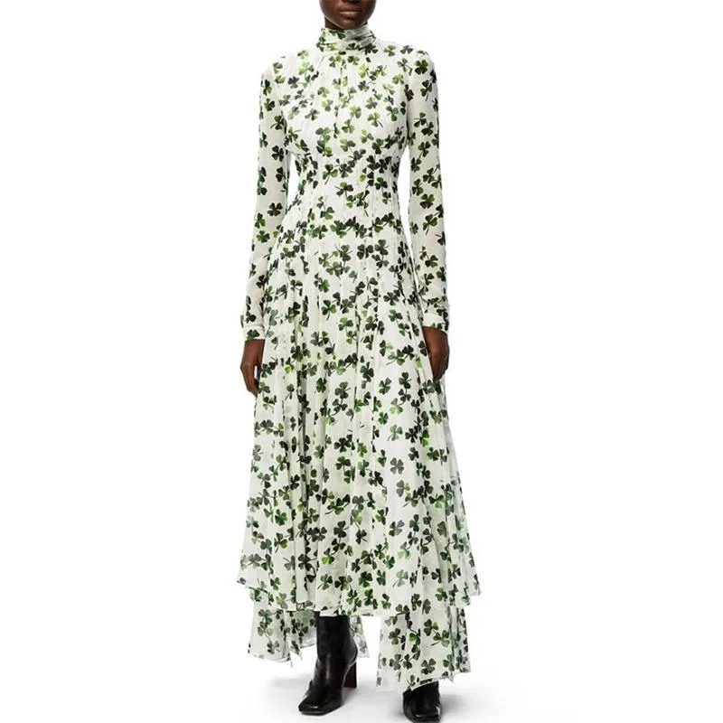 Повседневные платья платье для женщин 2021 высокое качество Осенние взлетно-посадочные полосы воротник с длинными рукавами, винтажным винтажным элегантным NP1290A