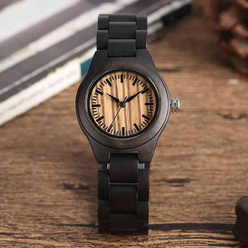 Retro zwart hout kleine vrouwen horloges volledige houten armband quartz polshorloge uurwerken beste vriendin geschenken relogio feminino
