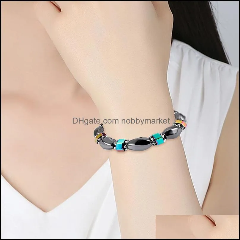 2019 Rainbow Magnetic Hematite Bracelet For women Power Healthy Black Gallstone Beads chains Bangle Men s Fashion handmade Jewelry