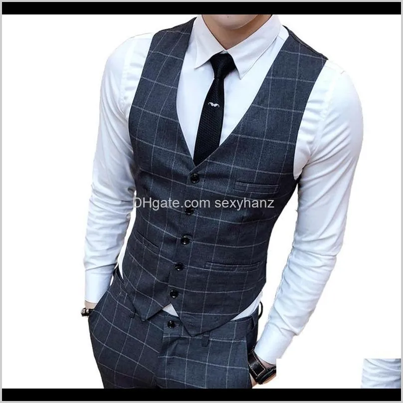 Ytterkläder Coats Kläder Kläder Drop Leverans 2021 Plaid Suit Mens Business Casual Vest Waistcoat Men Slim Fit Fashion Vests 4XL - S ZR4YX