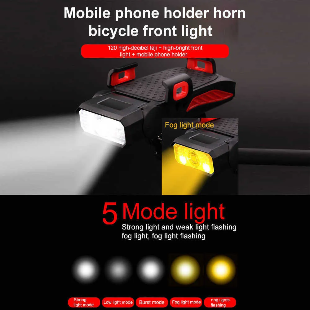 4 IN 1 Led Bicycle Front Light 4000mAh Rechargeable Horn Phone Holder Waterproof Bicycle Lamp Flashlight For Bike Light Lantern