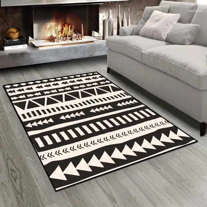Tapijten anders zwart wit etnisch authentiek Morrocan 3D-print antislip microfiber woonkamer modern tapijt wasbaar gebied tapijt Mat1