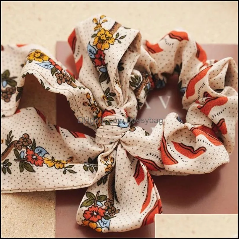 korean Style Floral Hair Ribbon Woman Bowknot Flower Hair Ties Scrunchies Girls Elastic Hairband Hair Accessories