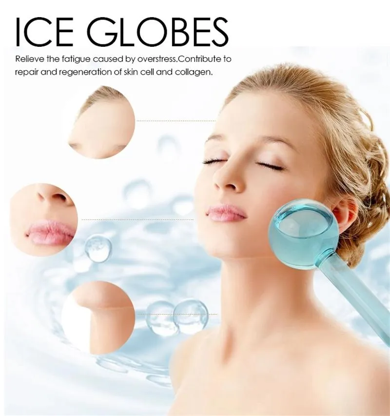 2 stks / pak Facial Massage Globes Ice Ball Energy Beauty Crystal Glass Cooling Ice Bollen Watergolf voor Gezicht Rimpel Remover Huidverzorging