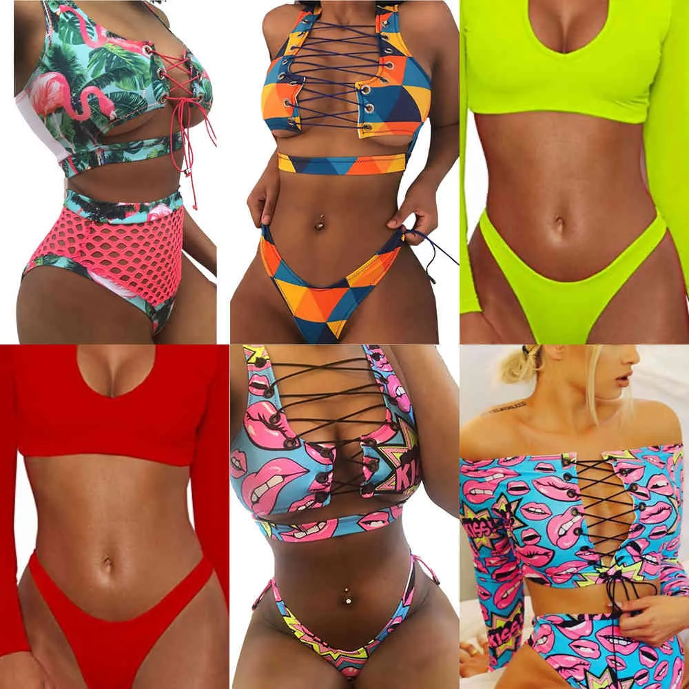 Bikini 2020 push up bikini brasileo långärmad thong swimwear bandage plus storlek tankini baddräkt kvinnor 2 stycken hög waistx0523