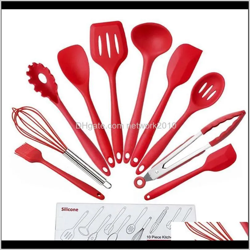 10pcs heat resistant silicone cookware set nonstick cooking tools kitchen baking tool kit kitchen cookware spatula spoon accessories