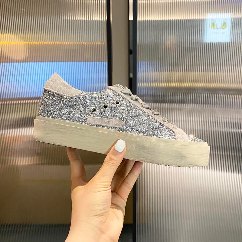 Hej stjärna sneakers designer plattform stjärna casual skor klassisk gör gammal smutsig sko mitt dubbel höjd botten tränare läder glitter gyllene kvinnor man dupe kvalitet lyx