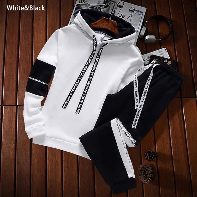 Herren Sweatshirt Sets Pullover+Hosen Tracksuit 2 Stück Hose schlicht Streetwear Boy Hoodies Jogger Anzug Anzug Männlicher Kleidung Promotion 210930