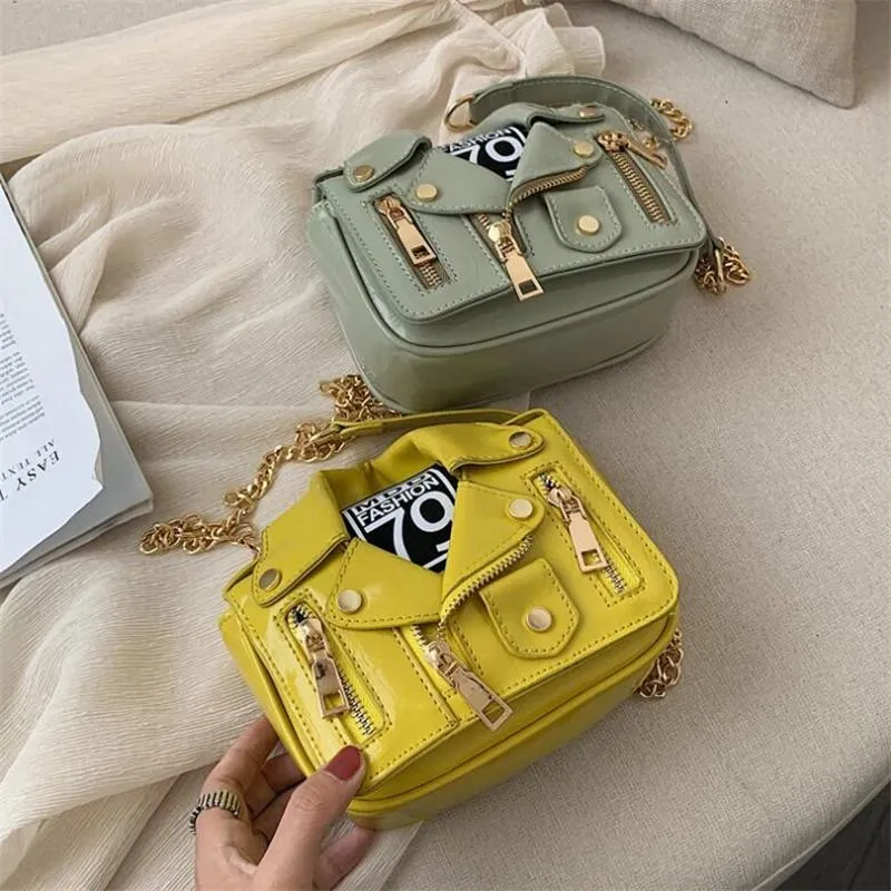 Evening Bags Oil Leather Jacket Small Suit Bag 2021 Spring And Summer Woman Chain Shoulder Designer Fashion Messenger