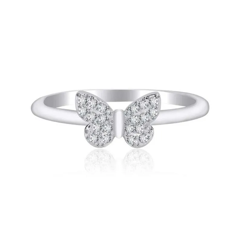 Bagues de cluster de haute qualité en acier inoxydable zircon papillon bague pour femmes bijoux de mode ouverture de luxe brillant cz cristal cocktail fête