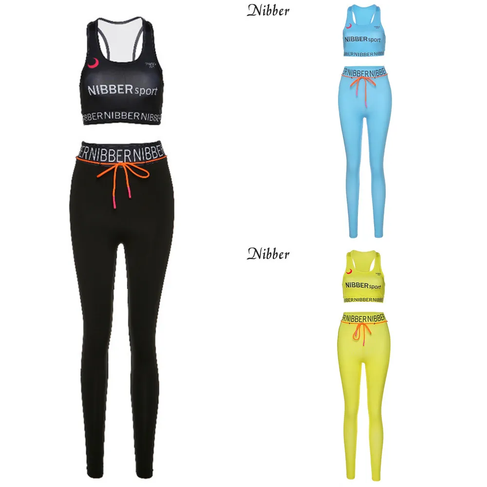 Nibber Street Sportswear Women Tank Tops Leggings 2Two Sets Sets 2020 Verão Printing Colete Stretch Fitness Active Wear Ternos X0428