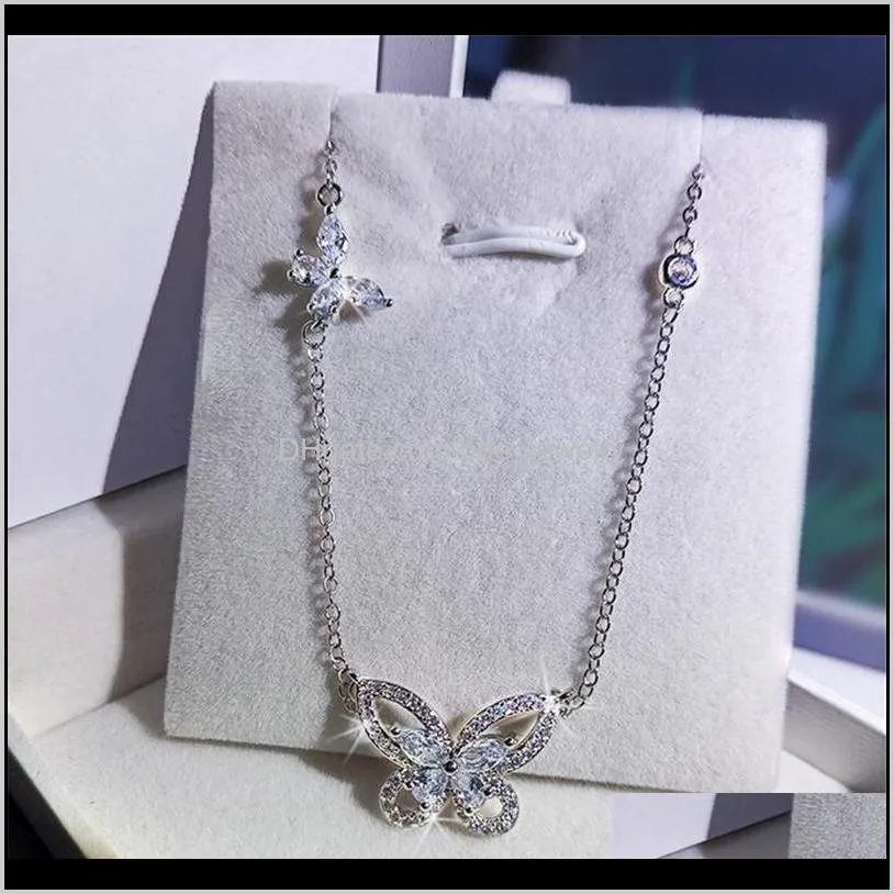 clsssical brand new luxury jewelry 925 sterling silver marquise cut white topaz diamond gemstones butterfly pendant women clavicle