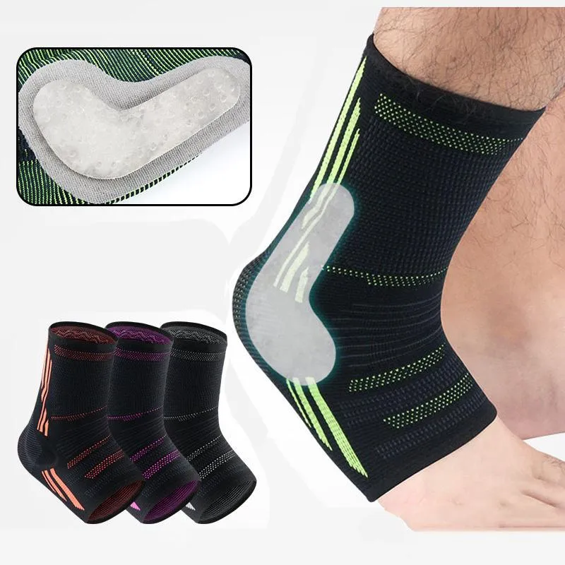 Soutien de la cheville 1 pièces manches rembourrées en Silicone prend en charge le Football Football course pied de Compression tricoté Anti entorse coussin de Gel de silice