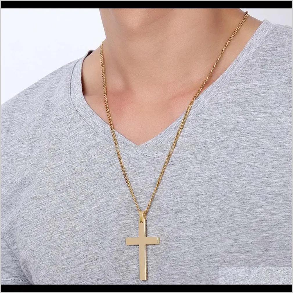 fashion stainless steel cross necklace for men women gold silver black link chain jesus cross pendant necklaces prayer jewelry