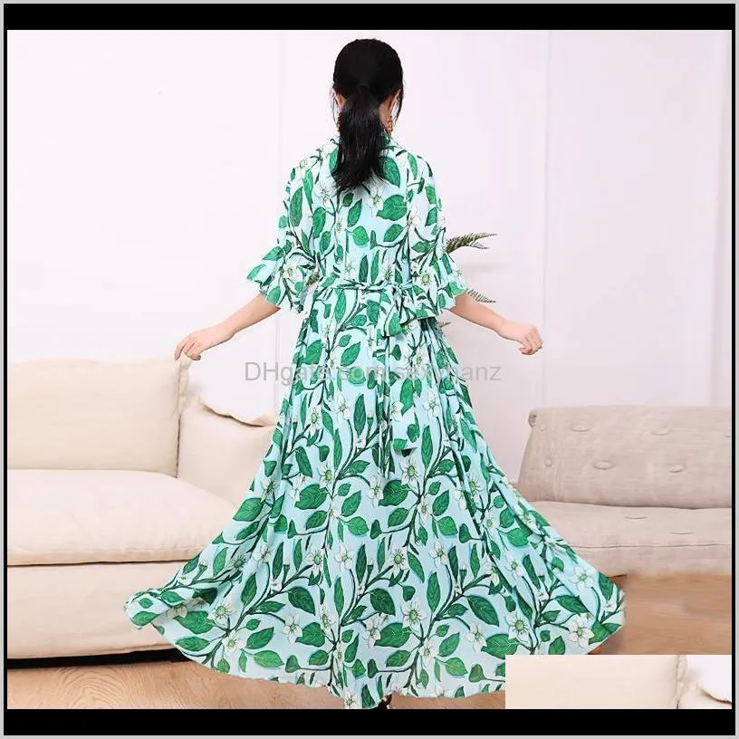 2020 new arrivals women`s short sleeve self tie vibrant floral print long maxi dress plus size holiday beach party sundress