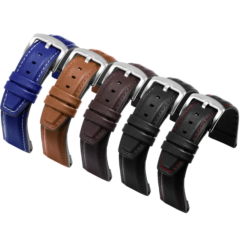 22mm cuir + silicone 2in 1 bracelet noir marron bleu bracelet adapté aux accessoires de montre intelligente Huawei GT / Pro