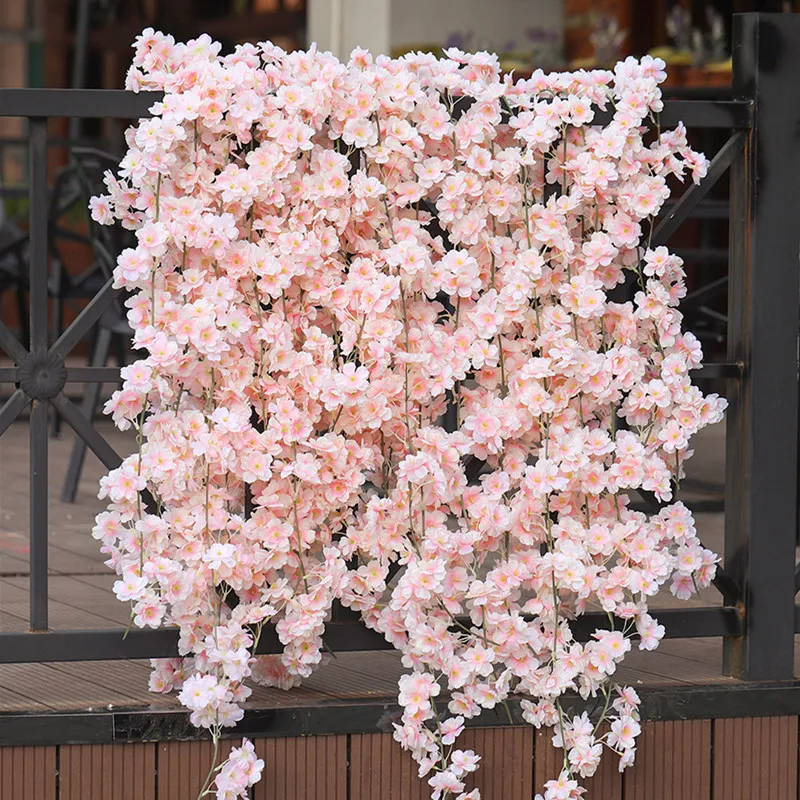 Good Quality Artificial Flower Fake Cherry Blossom Vine 180CM Long Haning Garland For Wedding Party Home Decoration 50 Pcs
