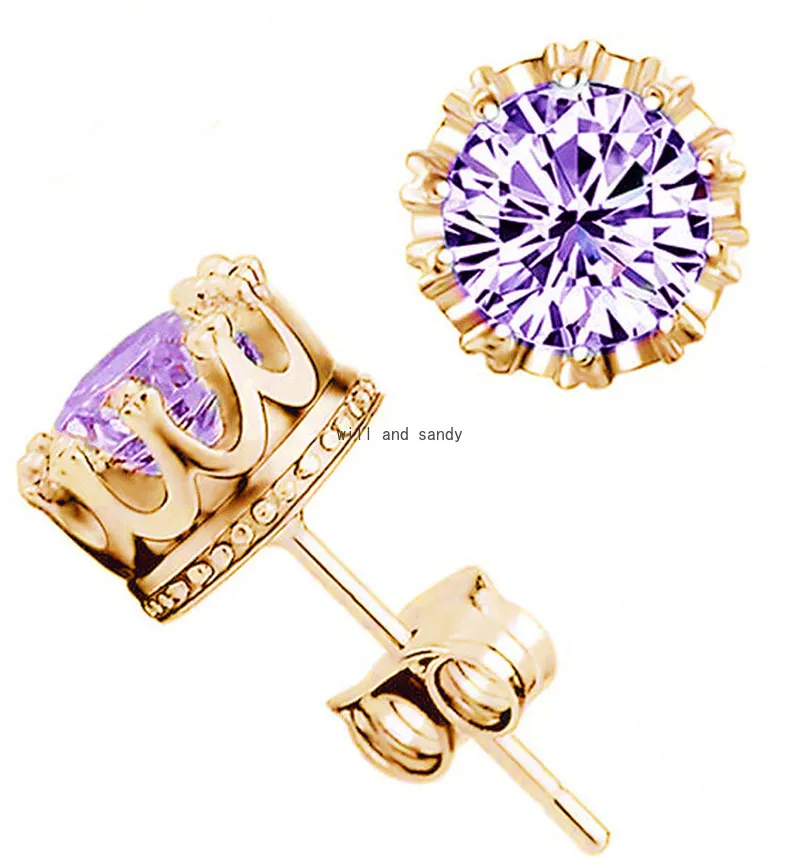 Pendientes de diamantes de Crown Crown plateado plateado en dos colores Lady Lady Crystal Parring Circon Studs Jewelry Will and Sandy