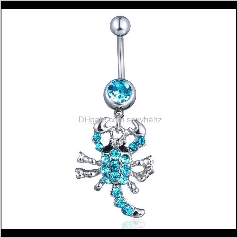D0074 ( 5 colors ) Belly navel ring Nice The scorpion navel belly ring 20 pcs AQUA color stone drop shipping
