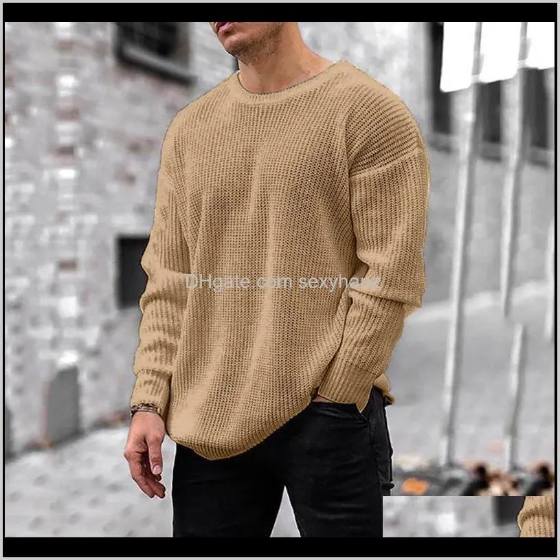 Suéteres Ropa para hombre Entrega directa 2021 Moda para hombre Otoño Invierno Manga larga Cuello redondo Colores sólidos Suéter de punto Suéter suelto para