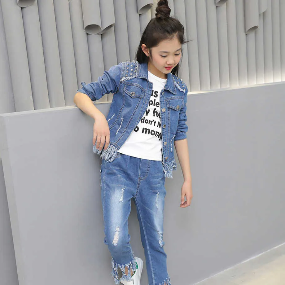 Jeans Girls Clothes 14 Girls Denim Outfit: Cotton Tee Wide Leg