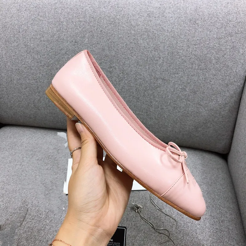 2021Women`s shoes lulu af1 flat bottom multifunctional shallow mouth temperament ballet bow small fragrance autumn round head High grade leather sole box size 34-42