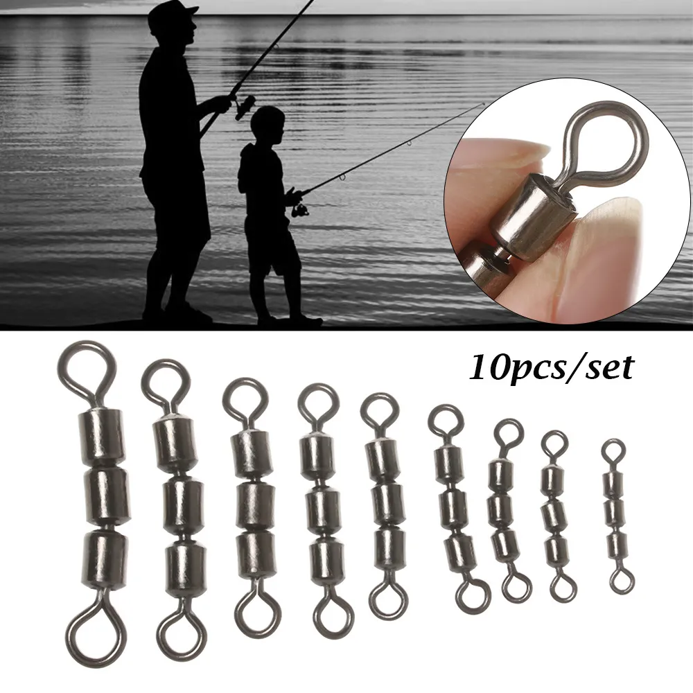 10 pezzi girelle da pesca sicure con cuscinetto in acciaio inossidabile rotolamento triplo portatile resistente alla corrosione leggero attacco rapido