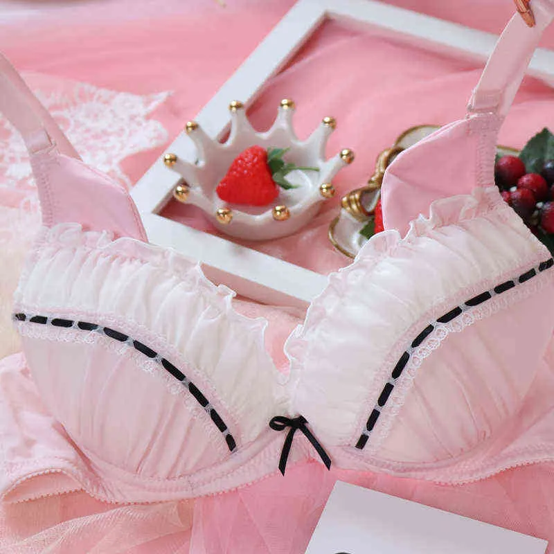 Sweet Lolita Bow Lace Trim Bra & Panties Set Back NXY Pink From