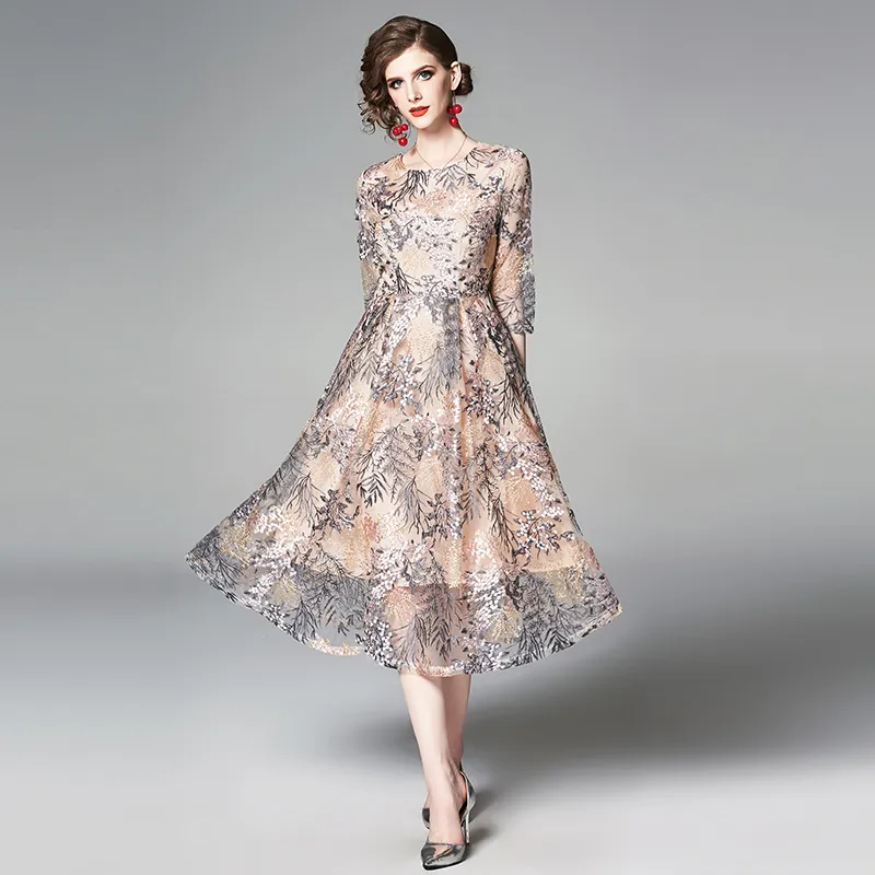 Womens Lace Midi Dress Crew Neck Half Sleeve Mid-Calf Length Autumn Party  Dress from Dhgate Runway Dresses - price 26.15