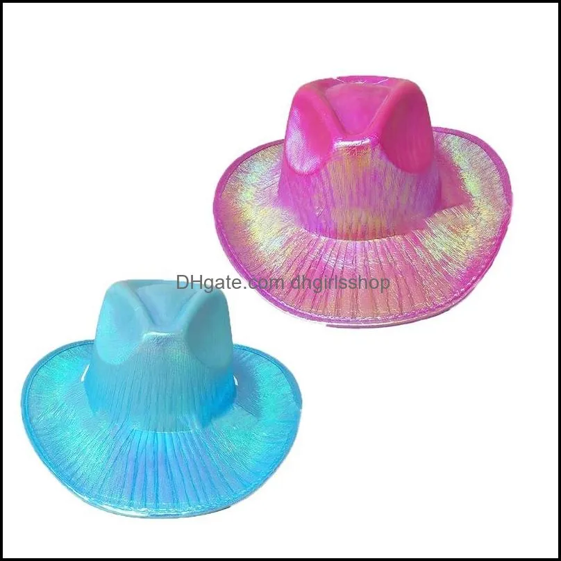 Cowgirl Hat Iridescence Glitter Party Supplies  Pink Pearl Cornice hats For Women Kids Party 20220107 T2