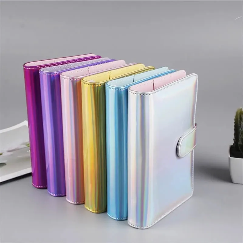 A6 PU Leather Notebook Binder Cover Laser Loose Leaf Notepad Covers File Folder with Magnetic Buckle Closure Office School Supplies