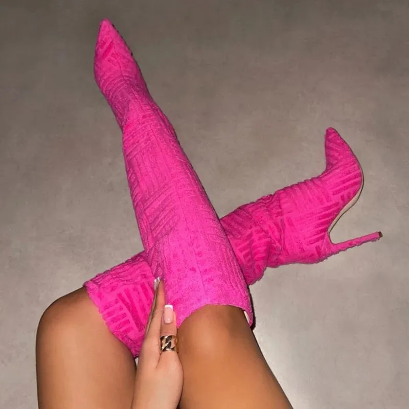 Neon pink 2024 thigh high boots