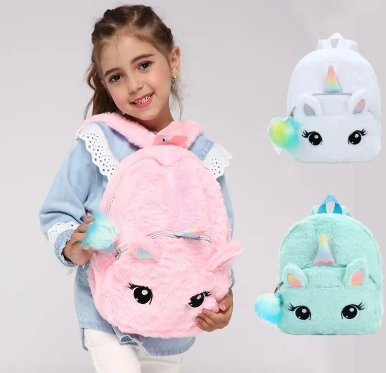 Mochilas para niños, mochila de juguete de felpa, bolso bonito de dibujos animados para bebé de guardería, bolso de un solo hombro para niña unicornio, suministro de fábrica