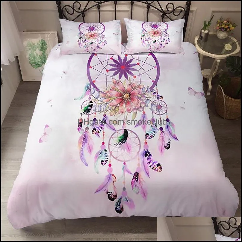Bedding Sets Bohemian Dreamcatcher Feather Set Simple Duvet Cover With Pillowcase 2/3pcs Pink White Black Bedclothes Decor Home