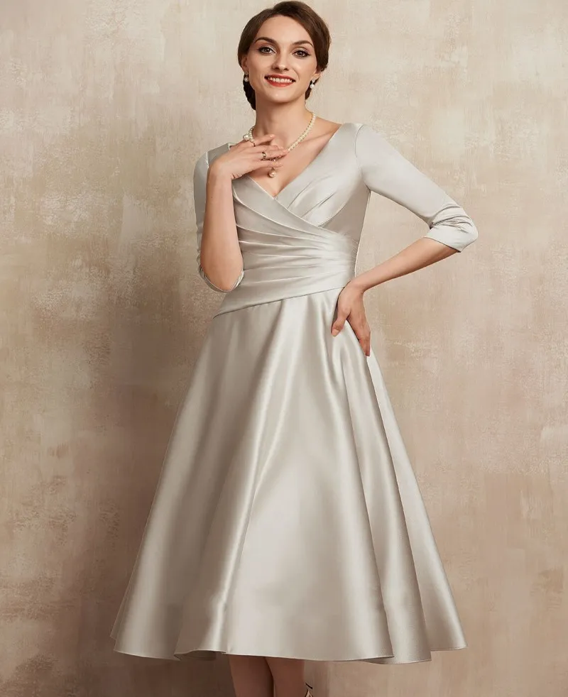 Champagne tea length deals mother bride dresses