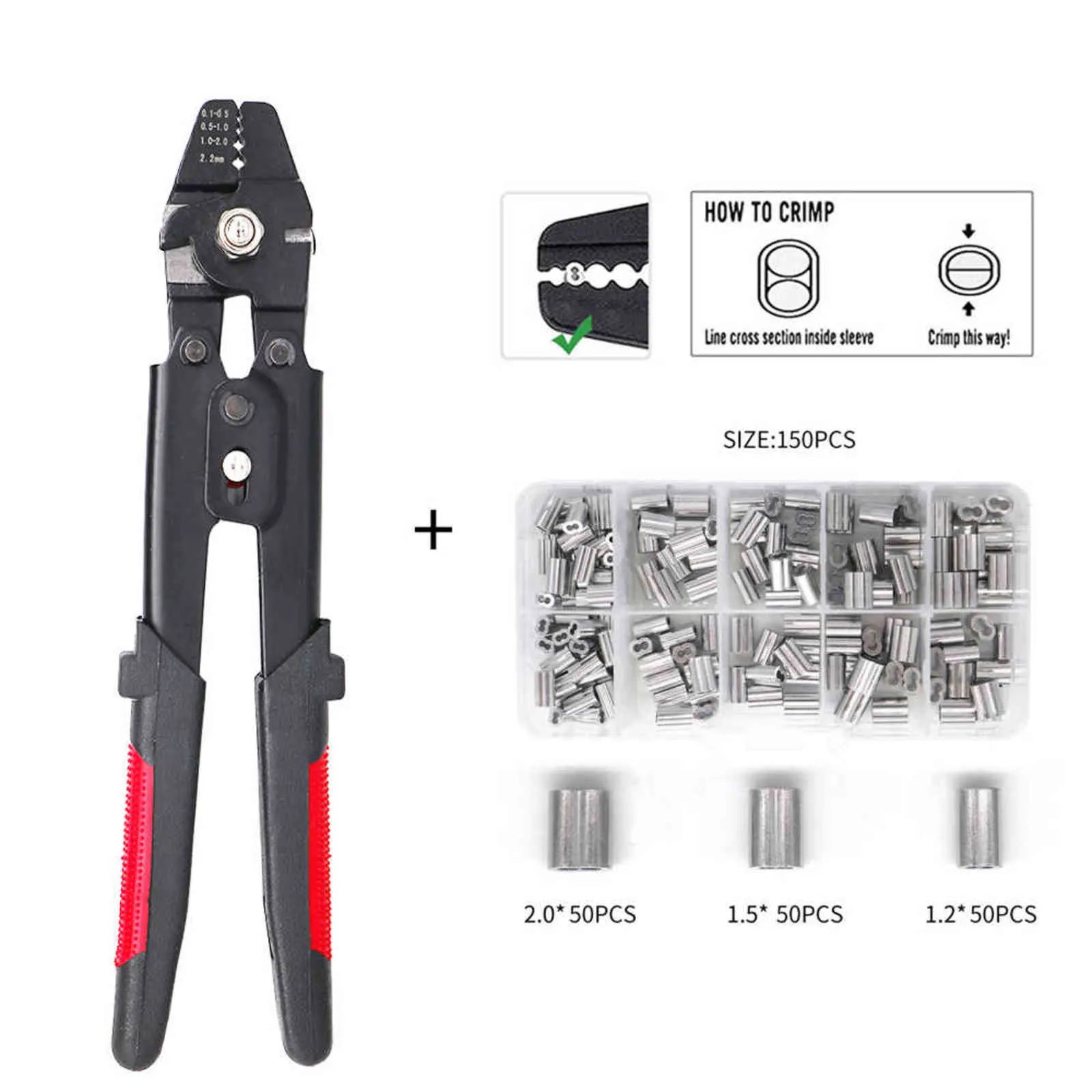 Wire Safety Rope Crimping Tool Fishing Crimping Tool With 1.2/1.5/2mm  Aluminum Double Barrel Ferrule Crimping Loop Sleeve Kit 211110 From Dou08,  $9.77