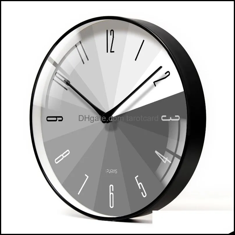 Round Creative Mute Modern Design Large Wall Clock Clocks for Home Kitchen Living Room Decor Battery Operated Silent 14 Inch