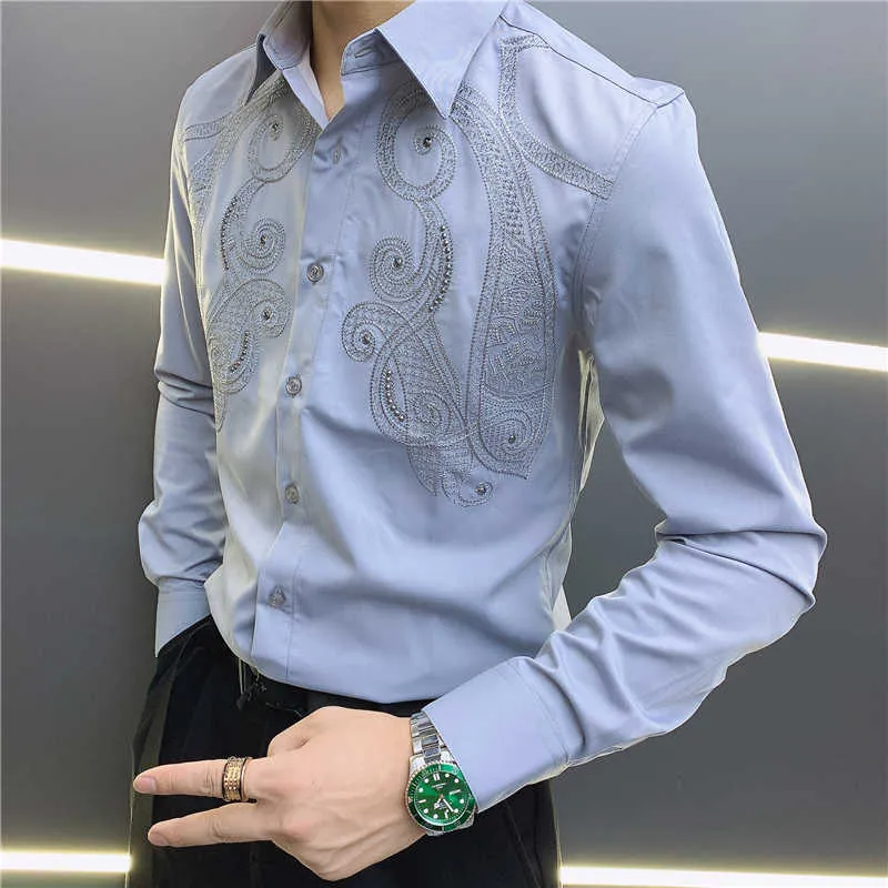 Forage Homme Chemise à manches longues Robe formelle T-shirts de haute qualité Streetwear Streetwear Chemisier Chemise Homme 210527