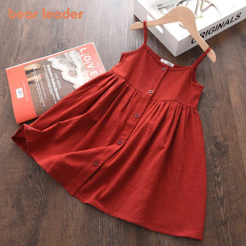 Bear Leader Girls Suspender Casual Dresses Kids Fashion Summer Solid Vestidos Baby Girl Sleeveless Costume Cool Cute Suits 3-7Y 210708