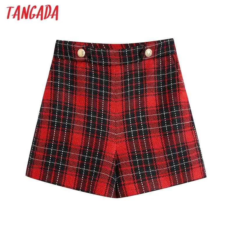 Vrouwen Elegante Plaid Tweed Side Rits Zakken Vrouwelijke Retro Casual Shorts Pantalones Be449 210416