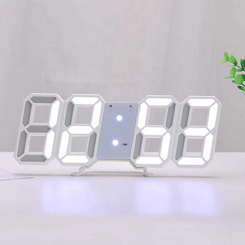 Digital väggklocka LED-siffror, 3D LED Digital Clock för vardagsrumsinredning, köksklocka med dimmer 210724