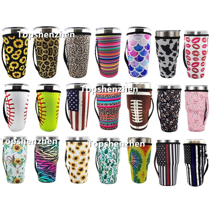 21 Design Print Reusable 20oz Tumbler Handles Holder Cover Bags Iced Coffee Cup Sleeve Neoprene Insulated Sleeves Mugs Cups Water Bottle Cover With Strap Handle